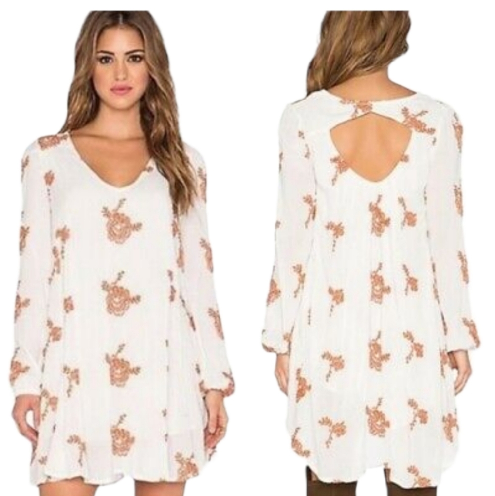 Free People Emma Flowered Embroidered Swing Dress Size XS